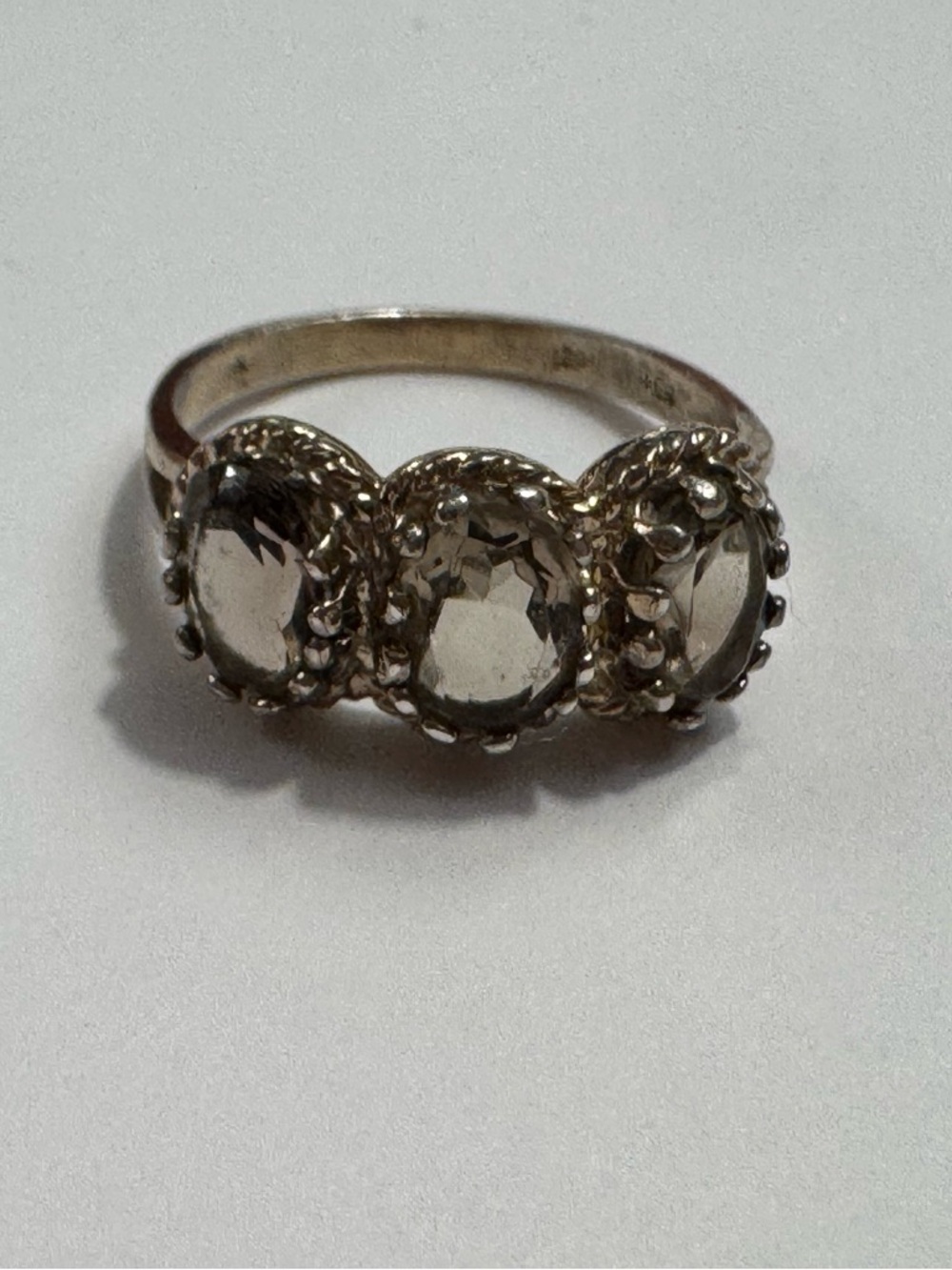 Three-Stone Silver Ring with Clear Stones